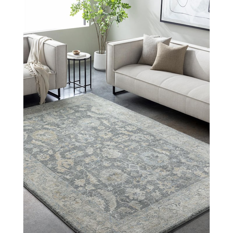 Livabliss Avellino Traditional Medallion Area Rug - Dark Grey/Beige - 5' 3" x 7'