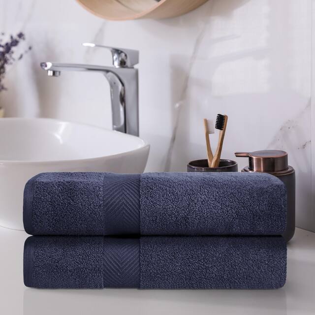 Miranda Haus Absorbent Zero Twist Cotton Bath Towel (Set of 2) - Midnight Blue