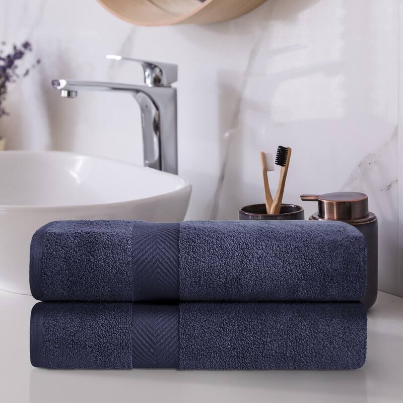 Superior Absorbent Zero Twist Cotton Bath Towel (Set of 2) - Midnight Blue