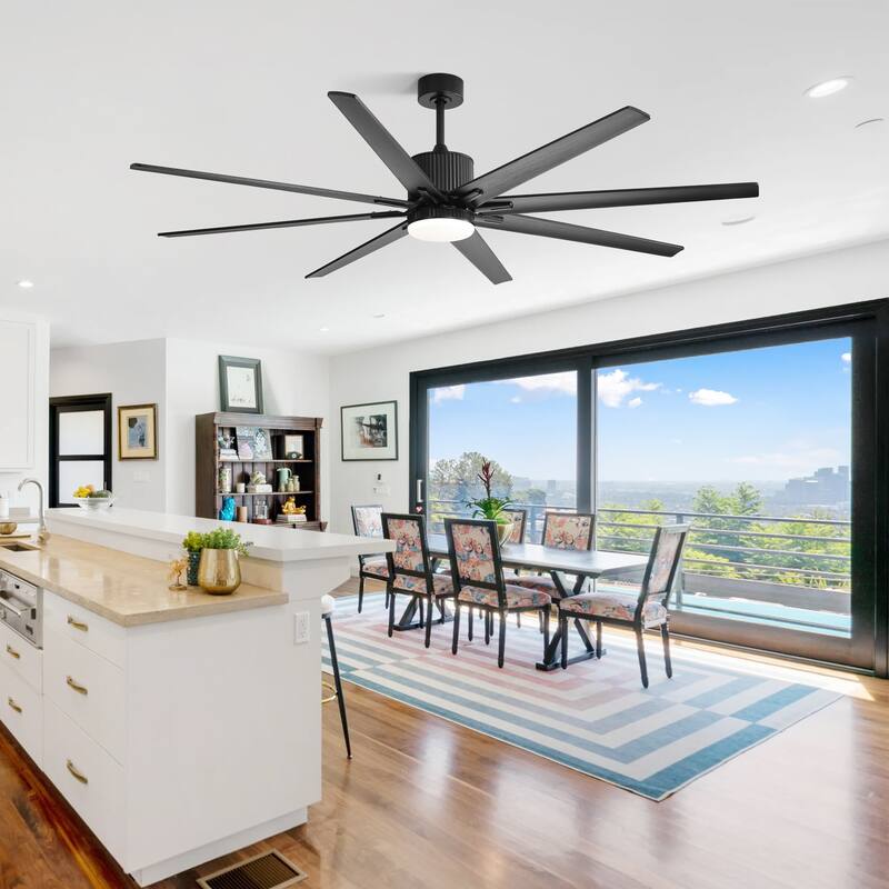 76" Large Smart Ceiling Fan with Light, Indoor Outdoor 6 Speeds Reversible Dc Motor Ceiling Fan for Living Room Patio - Black