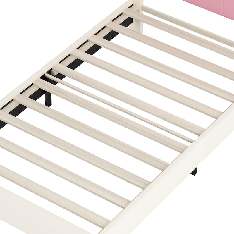 Enchanting Cream & Pink Twin Princess Bed with Crown Headboard - Magic!