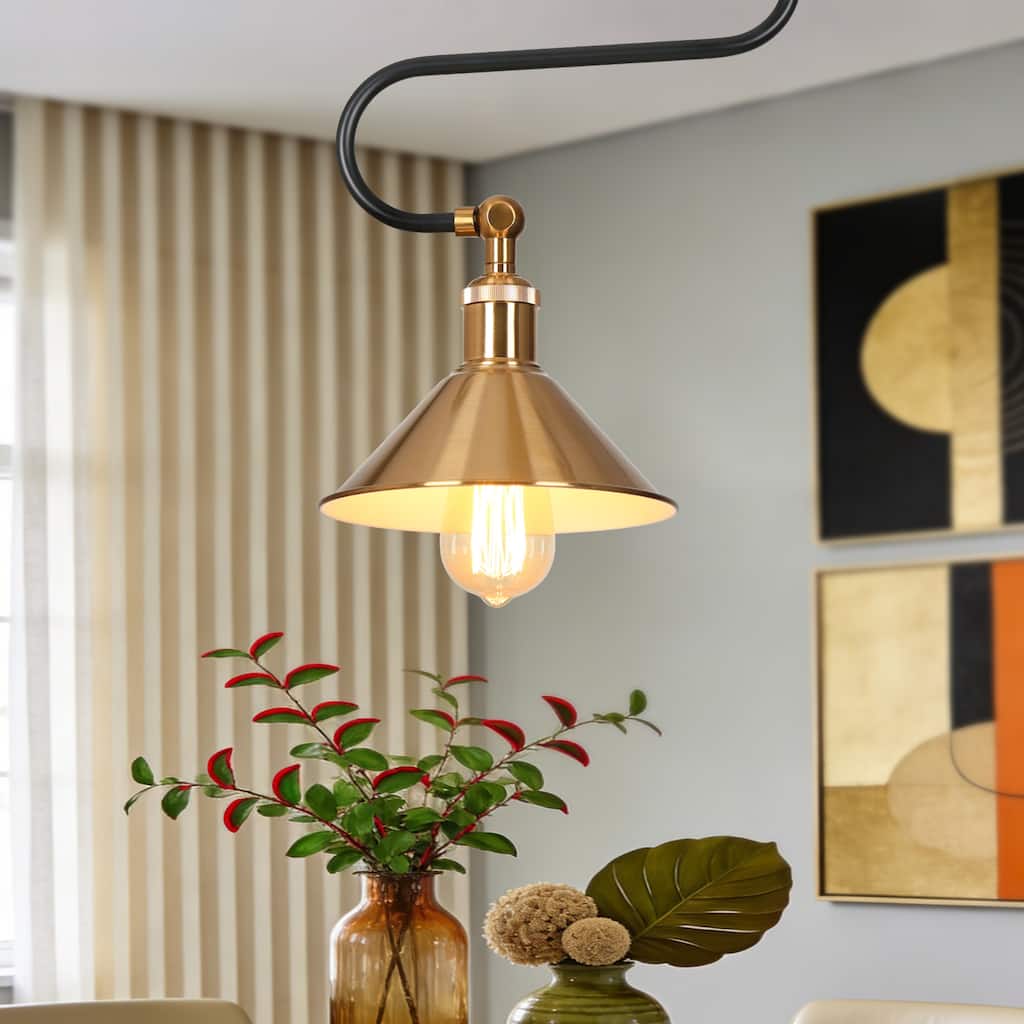 Modern Vintage 1-Light Gold Brass Metal Pendant Light Foyer Ceiling Lights - 10.5" L x 8" W x 12.5" H