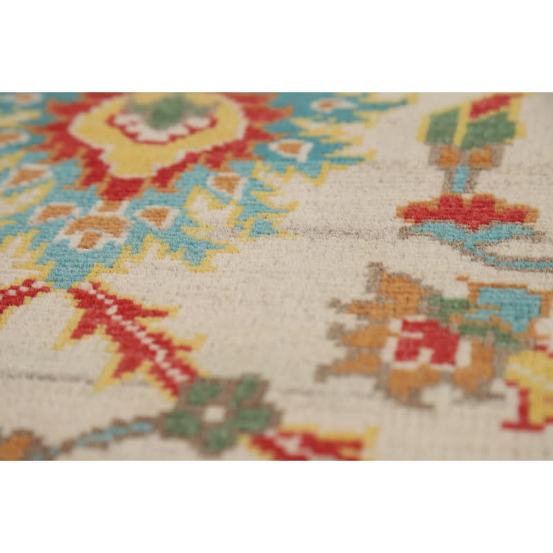 Floral Kazak Oriental Foyer Rug Hand-Knotted Beige Wool Carpet - 2'0" x 3'0"