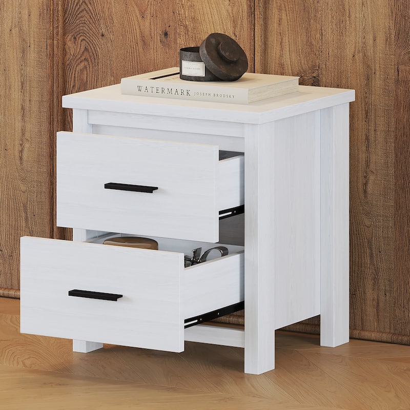 Dark Walnut Vintage Nightstand with Two Spacious Drawers, Simple & Modern Design