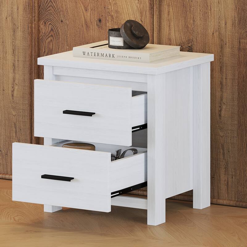 Vintage Simple Two Drawers Wooden Nightstand for Large Storage Space