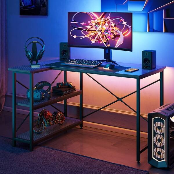 47 inch Corner LShaped Gaming Desk with Storage Shelves Home Office