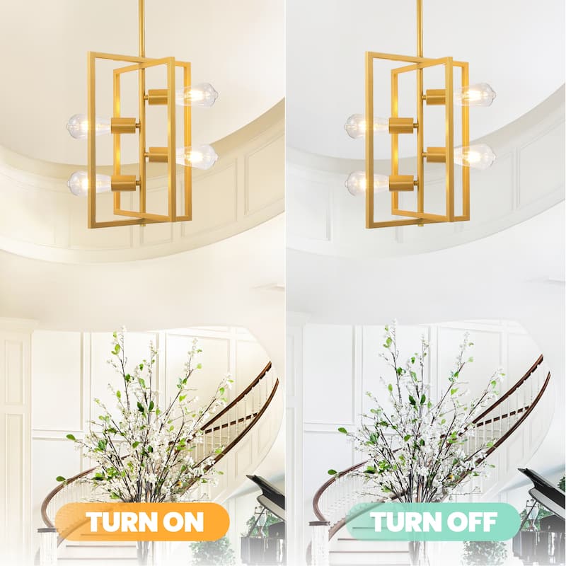 Industrial Lantern Chandelier, 4-Light Modern Geometric Semi Flush Mount Ceiling Light Fixture