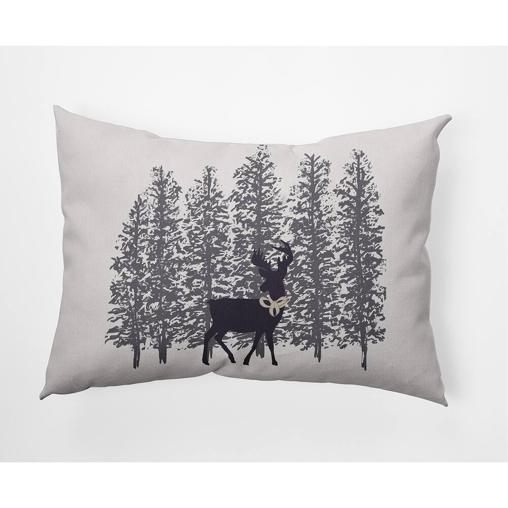 Reindeer Through the Woods Winter Soft Spun Polyester Decorative Throw Pillow