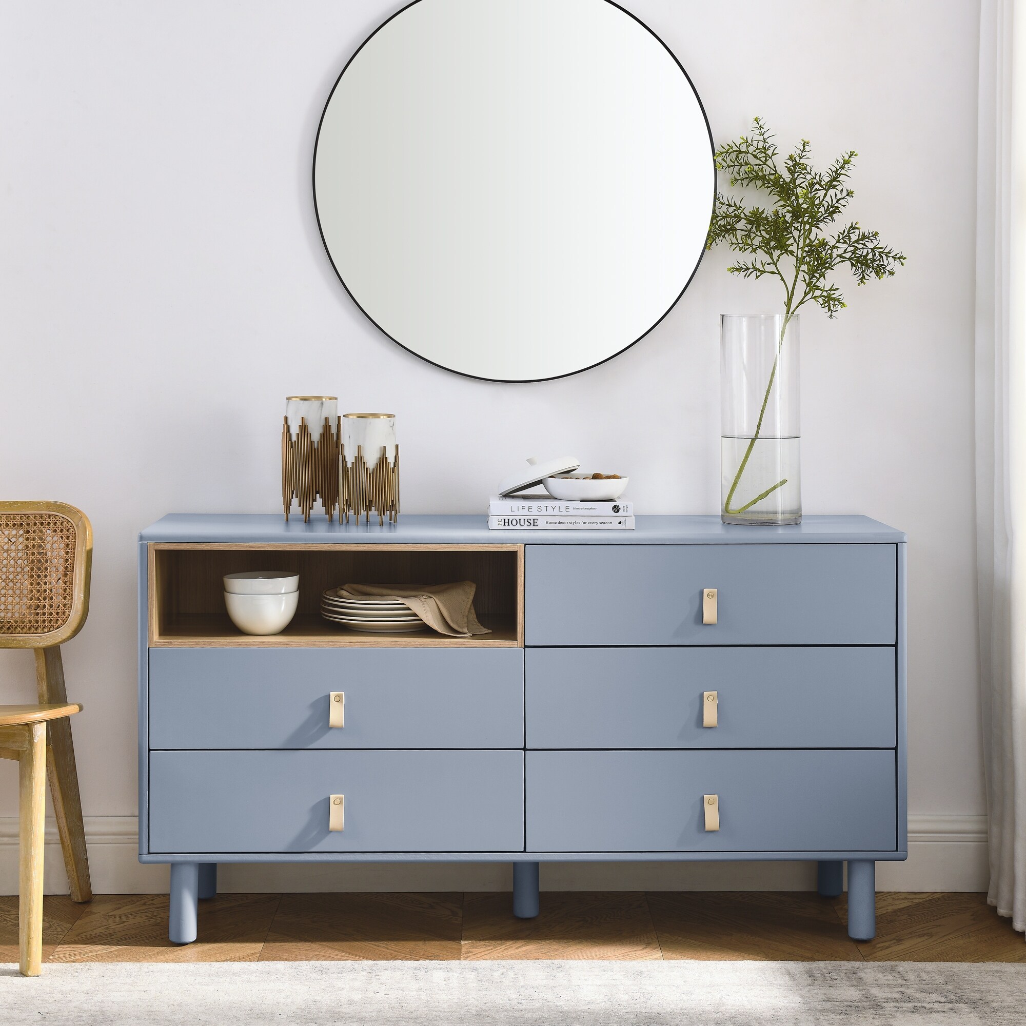 Long Drawer Dresser Cabinet with 5 Drawers Bedroom Drawer Chest with Leather Handles Multifunctional Storage Cabinet - Bed Bath & Beyond - 42695116 Long Drawer Dresser Cabinet with 5 Drawers Bedroom Drawer Chest with Leather Handles Multifunctional Storage Cabinet - Bed Bath & Beyond - 42695116