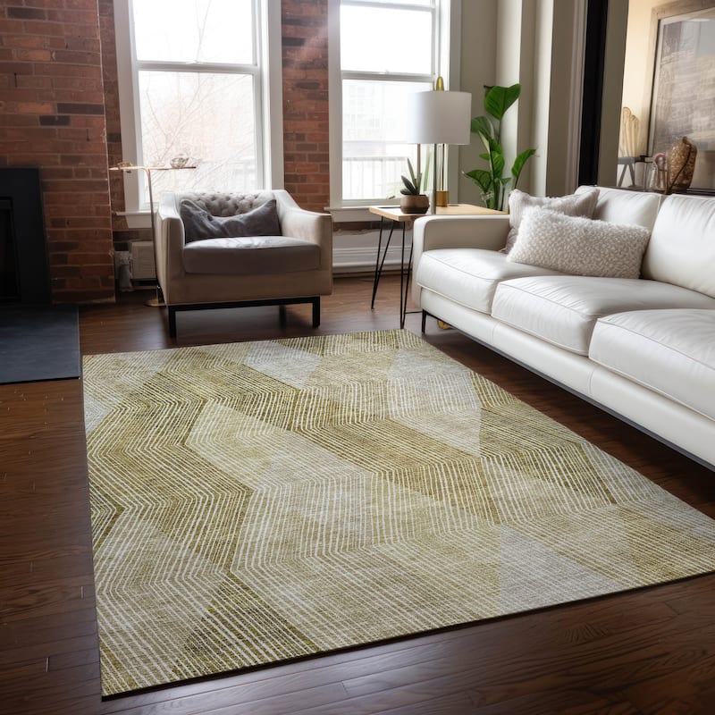 Machine Washable Indoor/ Outdoor Diamond Stripes Chantille Rug