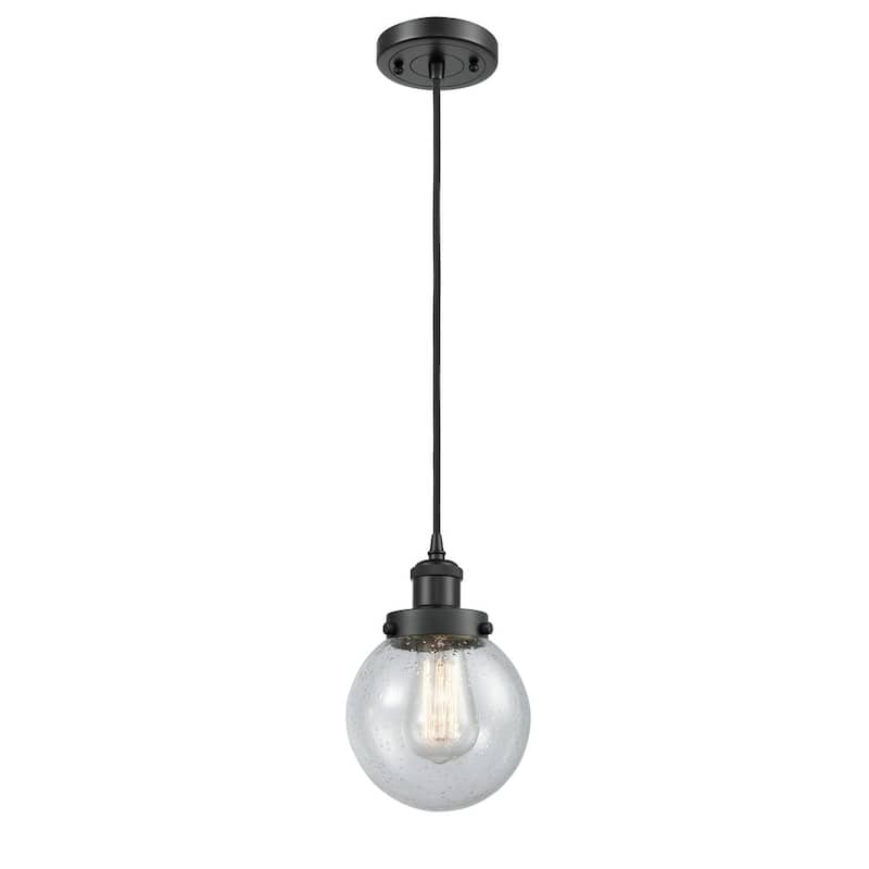 Innovations Lighting Beacon 6" Wide Mini Pendant - Cord Hung - Matte Black / Seedy