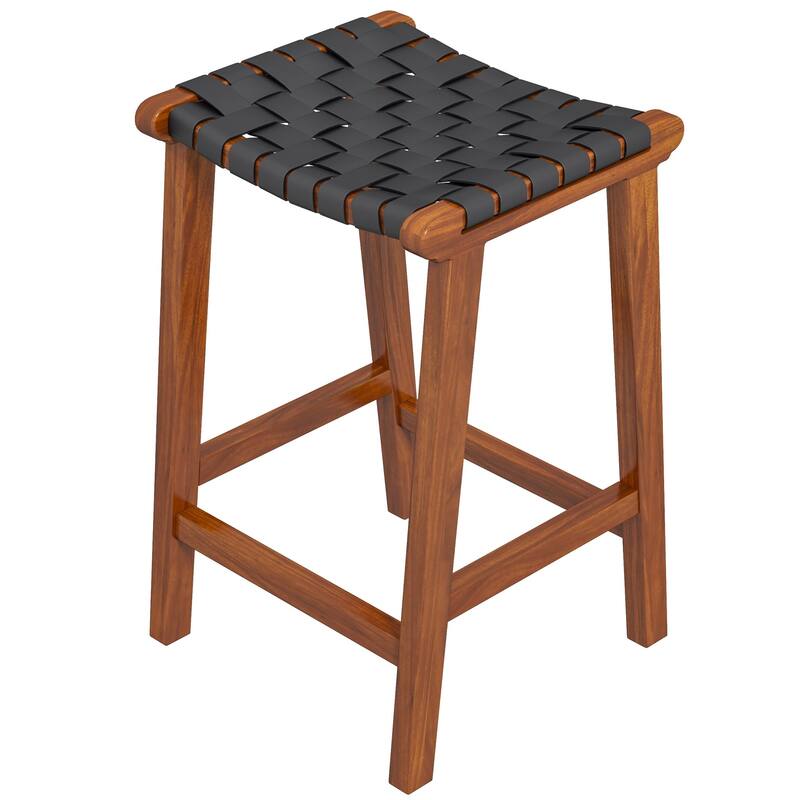 GDFStudio - James Mid-Century Modern 23.6"H Counter Stool with Solid Wood Frame & Genuine Leather Upholstery