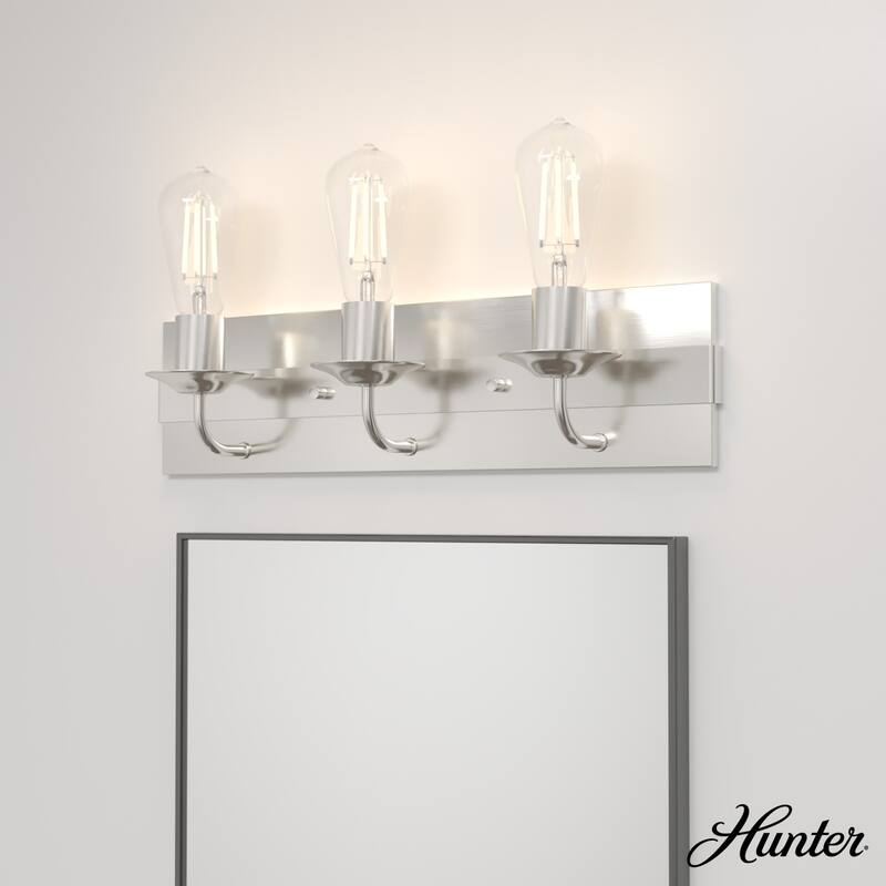 Hunter Perch Point Vanity Wall Light - Industrial, Modern Mountain, Rustic, Transitional - Damp Rated! - 20.5" - 3 Light - Brushed Nickel
