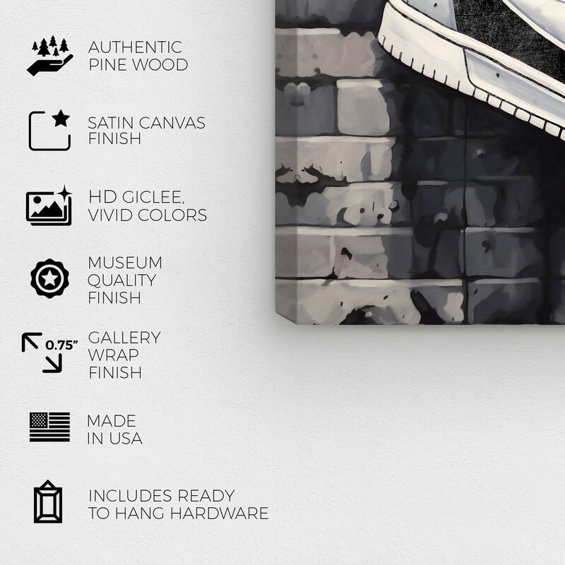 Wynwood Studio Fashion and Glam Brick Wall Sneaker Black and Modern & Contemporary Wall Art Canvas Print