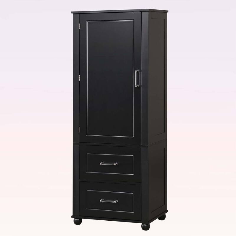 Tall Freestanding Bathroom Storage Cabinet with Two Drawers and Adjustable Shelf, Grey MDF Board, Ideal for Organized Living