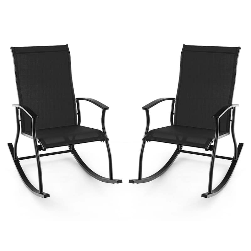 Gymax Set of 2 Outdoor Rocking Chair Patio Rocker w/ Breathable Fabric - Black