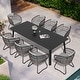 preview thumbnail 9 of 17, 9PC Patio Outdoor Aluminum Dining Table Sets with Umbrella Hole with Rattan Chair Table-Black&Chair-Grey