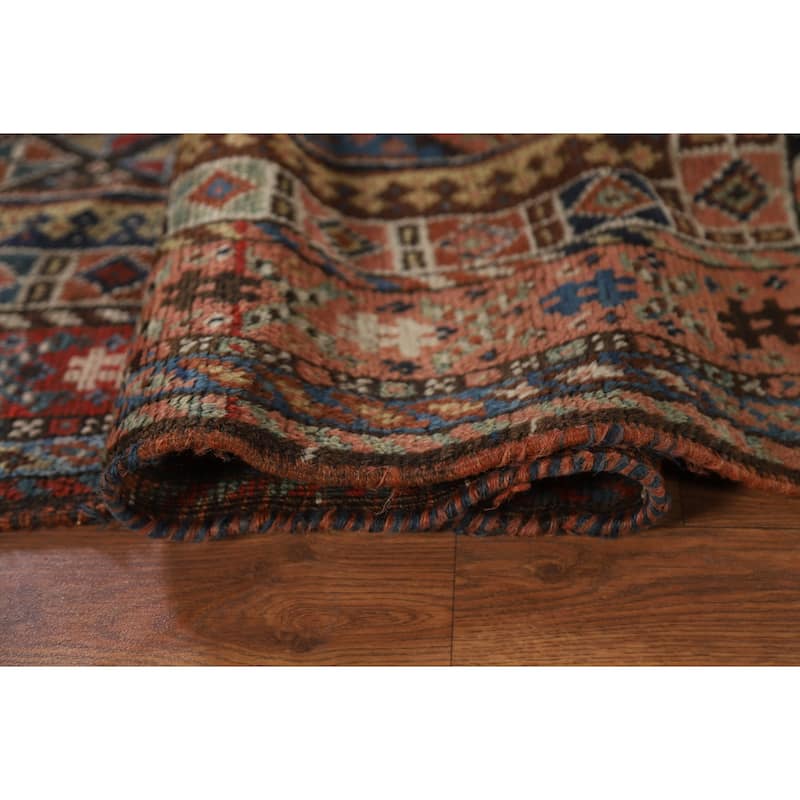 Pre-1900 Antique Blue Qashqai Persian Area Rug Handmade Wool Carpet - 5'1"x 7'8"