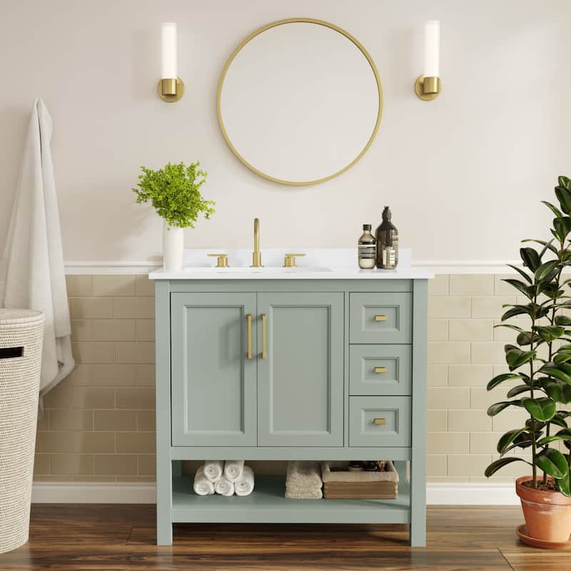 Bathroom Vanity with Sink, Open Storage, and Storage Drawers
