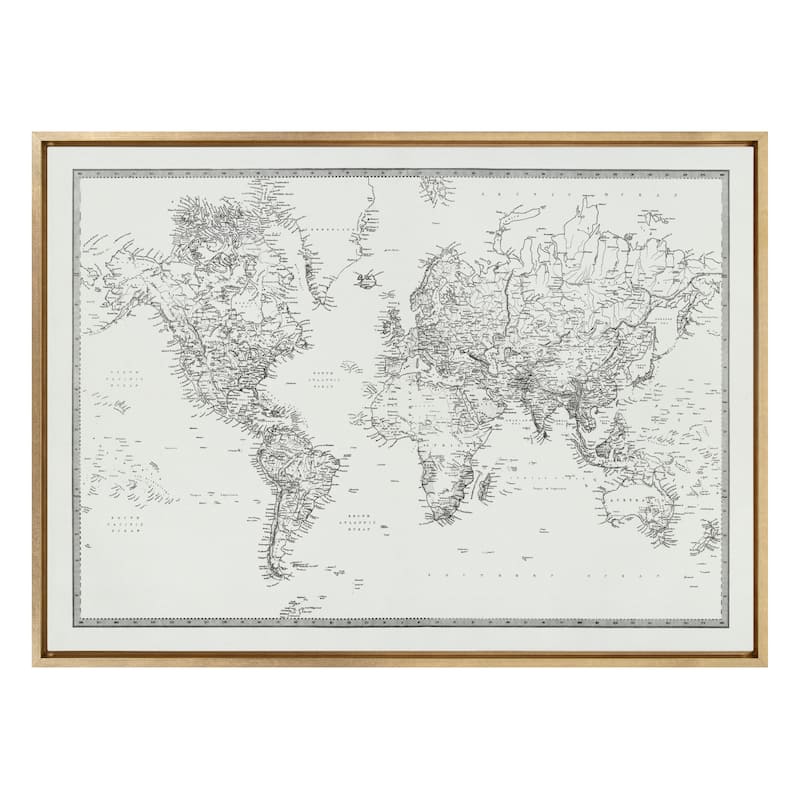 Kate and Laurel Sylvie BW World Map Canvas by Creative Bunch Studio