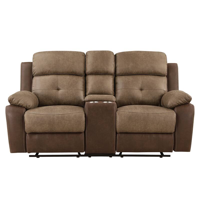Jonnie Polished Microfiber Manual Double Glider Reclining Loveseat