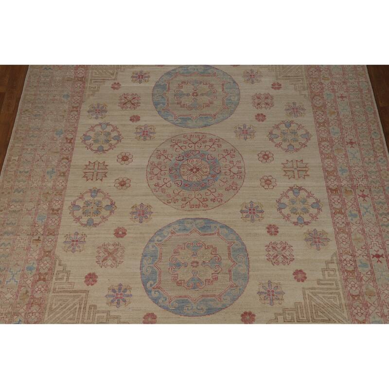 Hand Knotted Oriental 100% Wool Carpet Transitional All-Over Beige & Ivories Oushak Area Rug - 9' 9'' X 8' 1''
