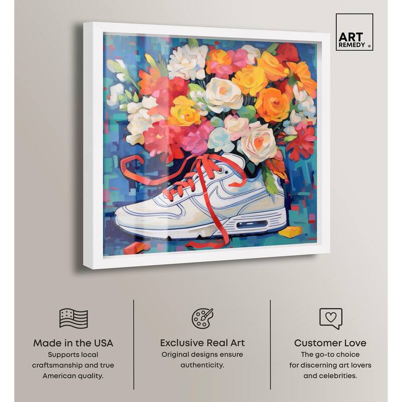 Whimsical Sneaker with Flowers Shadowbox by Art Remedy