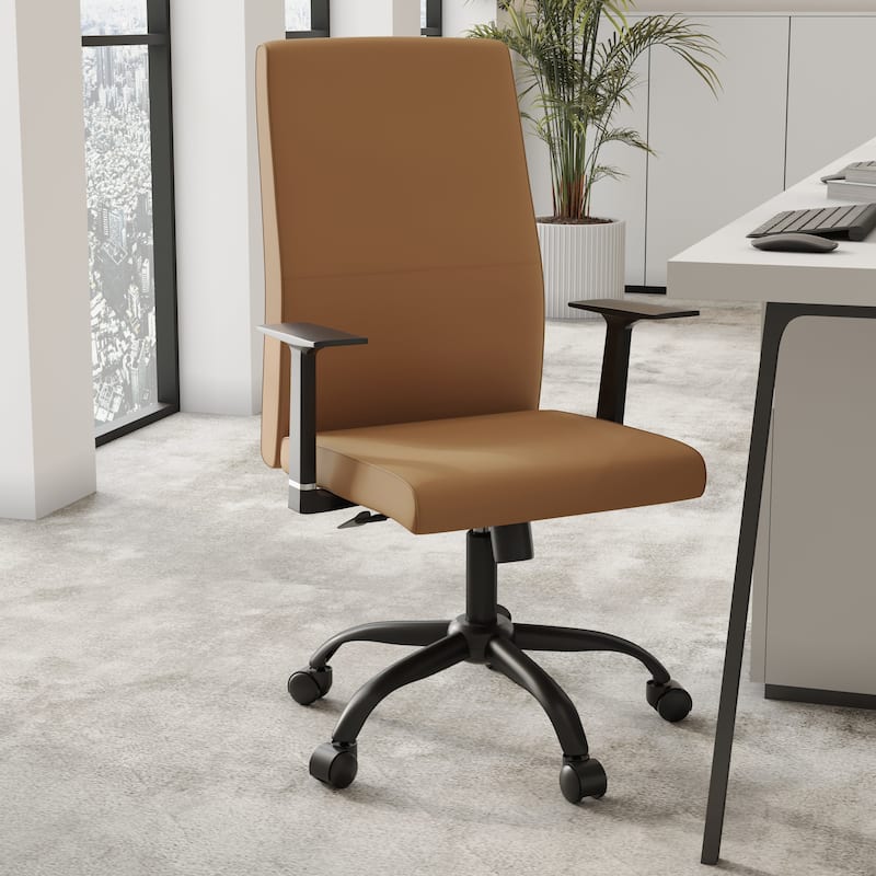 LeisureMod Evander Faux Leather Office Chair in Aluminum with Adjustable Height