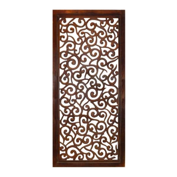 Wall art solid wood cutout scrollwork brown wall decor rectangular