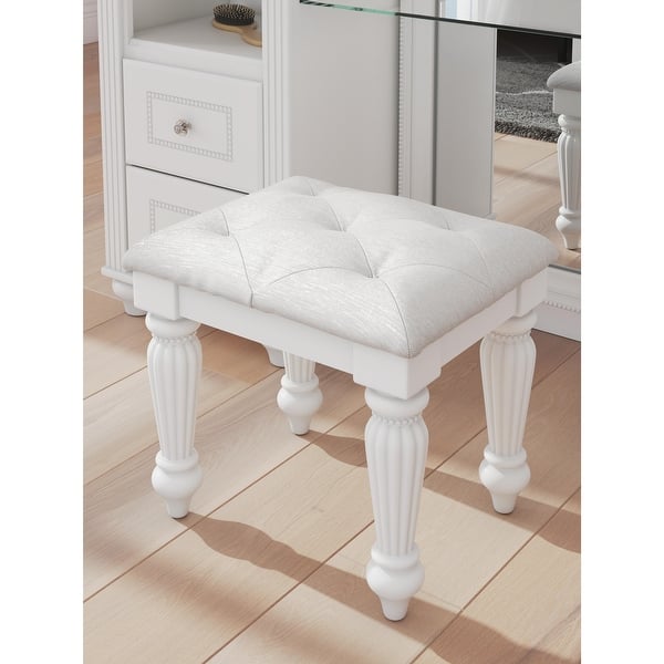 slide 2 of 6, Signature Design by Ashley Trindura White Vanity Stool - 19"W x 16"D x 18"H 19"W x 16"D x 18"H - White