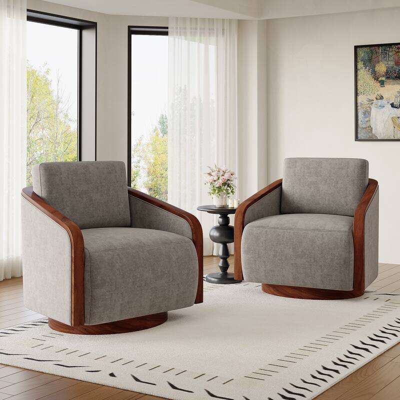 Modern Upholstered Swivel Accent Chair Set of 2 - Light Brown