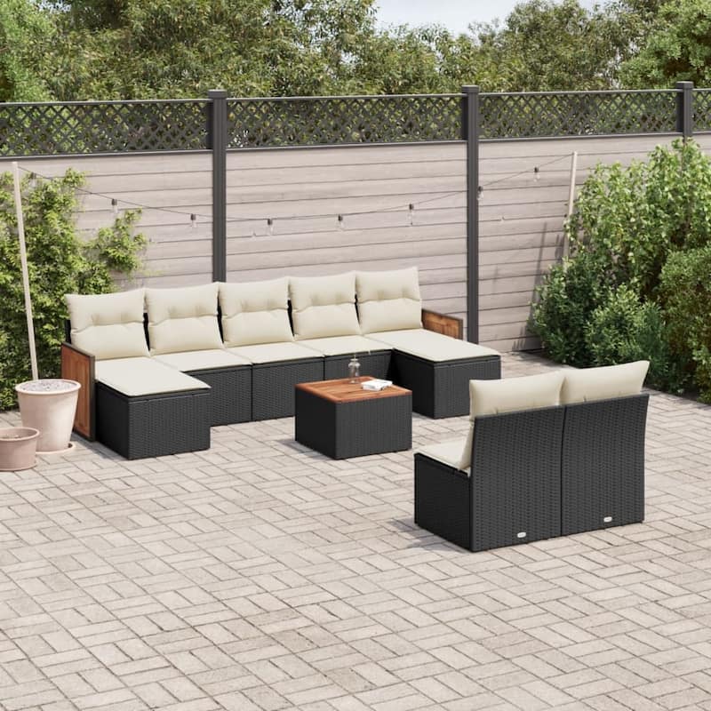 vidaXL Patio Sofa Set with Cushions Outdoor Conversation Furniture Poly Rattan - 21.7 x 21.7 x 14.6