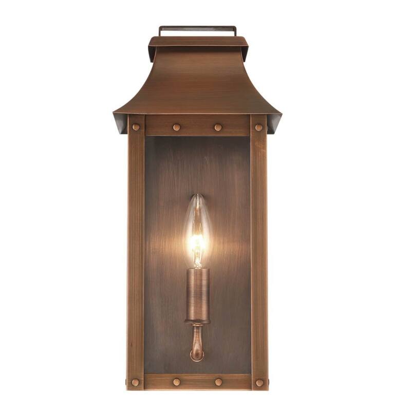 Traditional Copper Patina Wall Light with Clear Glass Design - 6” x 6” x 13.25”