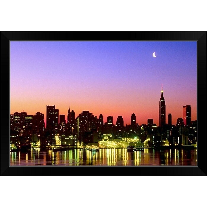Silhouette Of Manhattan Skyline At Sunset New York Black Framed Print Overstock