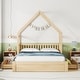 preview thumbnail 3 of 7, Queen Size House Platform Bed with Safety Guardrail and 2 Drawers, Rustic Sturdy Pine Wood Bed Frame for Kids Bedroom Natural