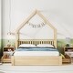 preview thumbnail 3 of 22, Queen Wood House Bed with Guardrails and 2-Storage Drawers, Natural