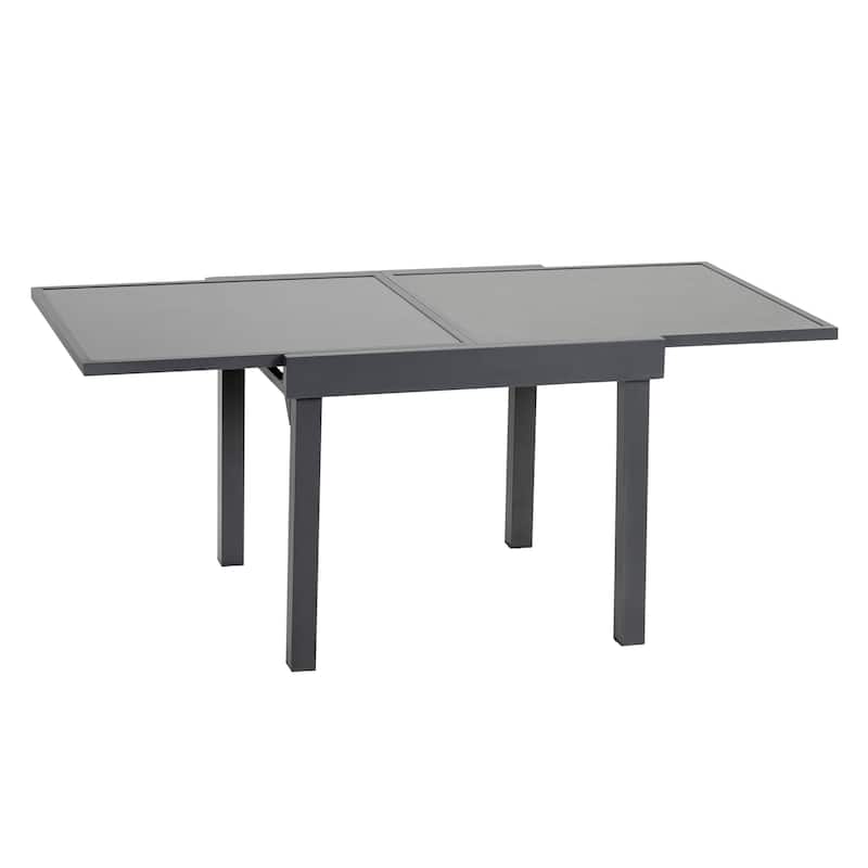 Crestlive Outdoor Aluminum Expandable Dining Table Extension Leaf Glass Tabletop - 35.4"W x 35.4-70.9"L x 29.5"H