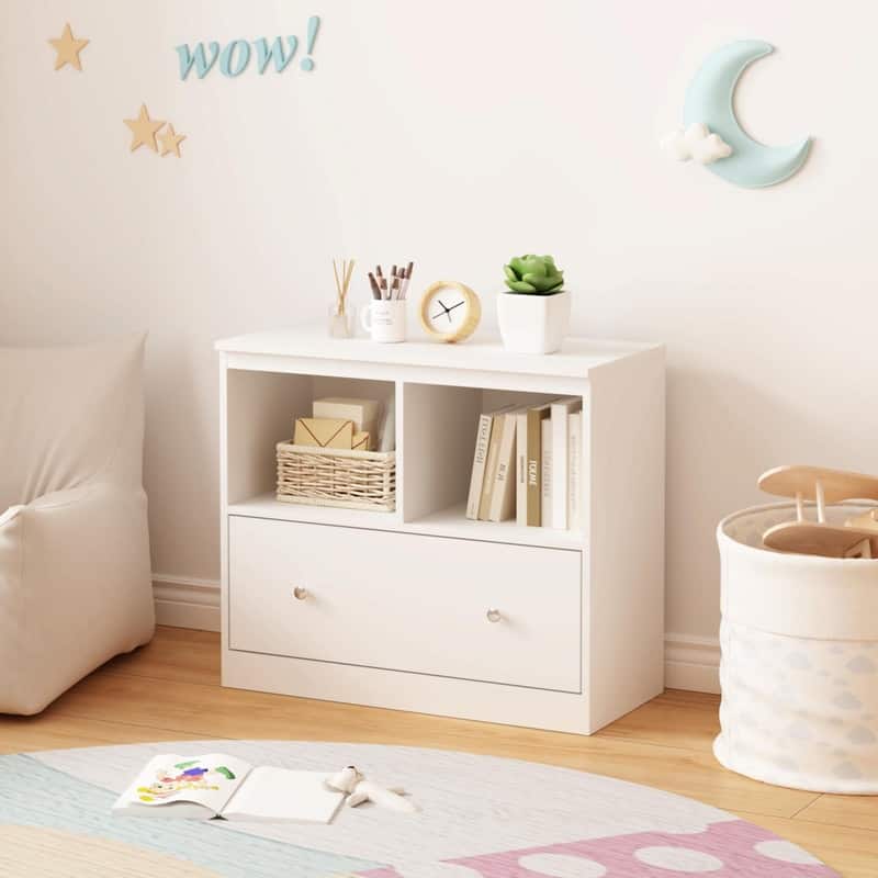 Kids Toy Storage Organizer with Large Drawer - Low Bookshelf for Children