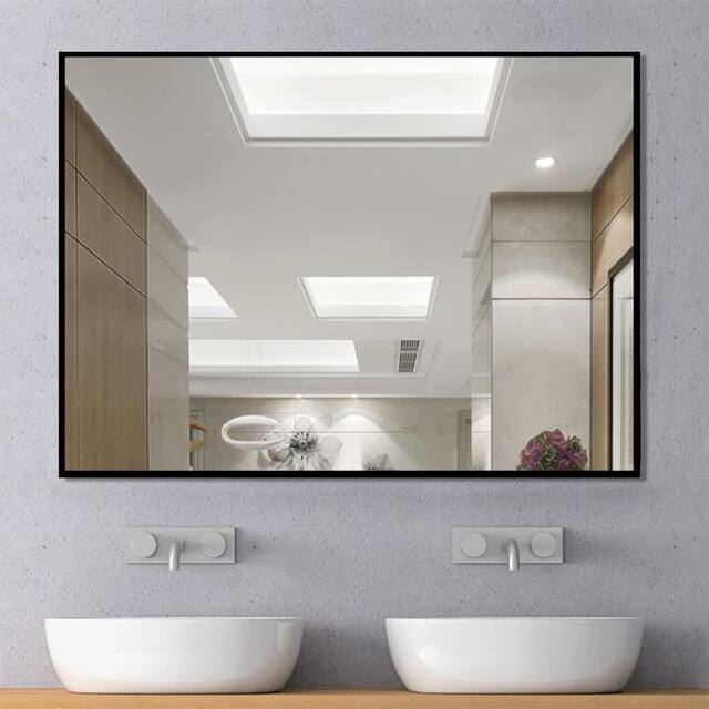 Modern Large Black Rectangle Wall Mirrors for Bathroom Vanity Mirror - 38x26 - Black
