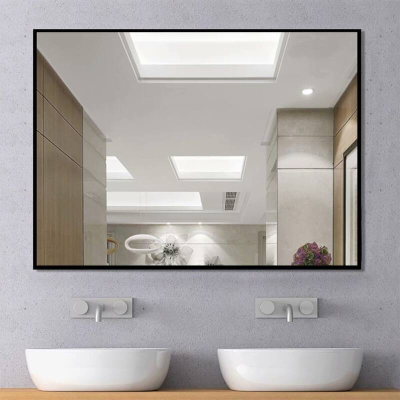 Modern Large Black Rectangle Wall Mirrors for Bathroom Vanity Mirror - 39.5x29.5 - Black