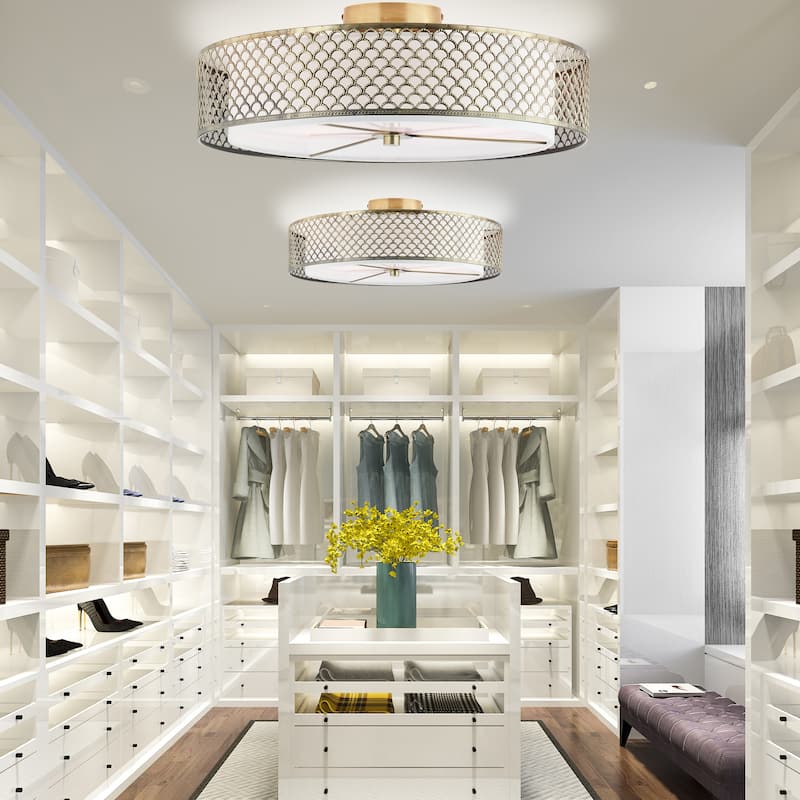 River of Goods Leyla Brushed Gold Metal 18.25-inch Semi-Flush Mount Ceiling Light - 18.25" x 18.25" x 6.375"