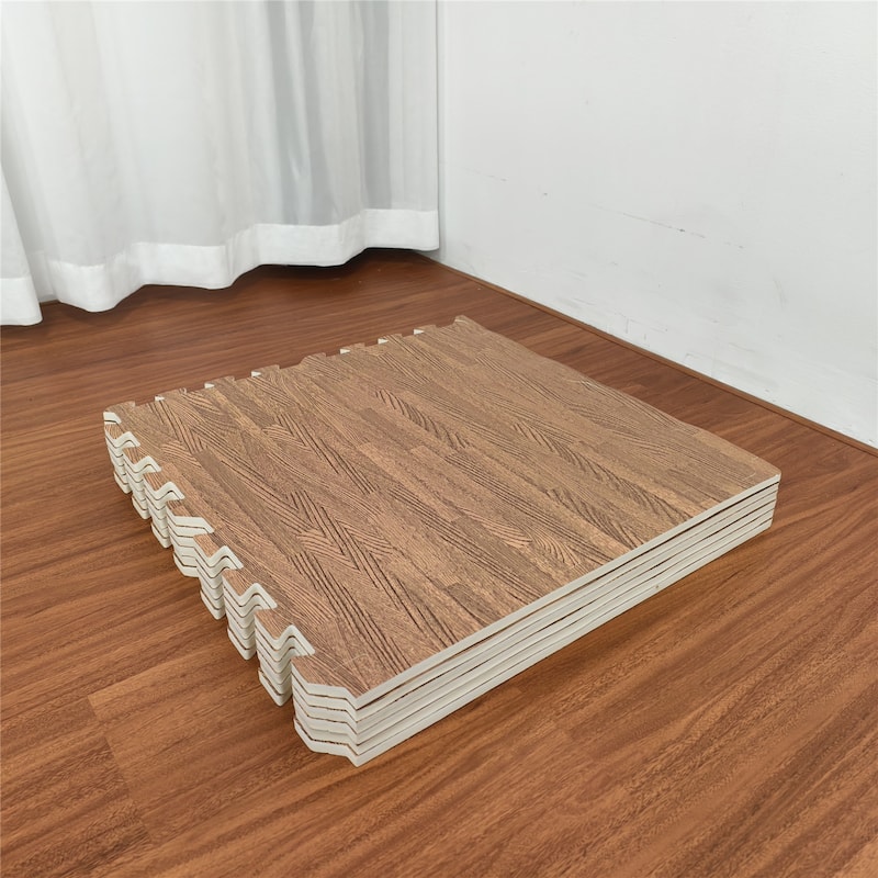 12 Tiles Exercise Wood Grain Puzzle Interlocking Foam Gym Floor Mats - 23.6 X 23.6 inch