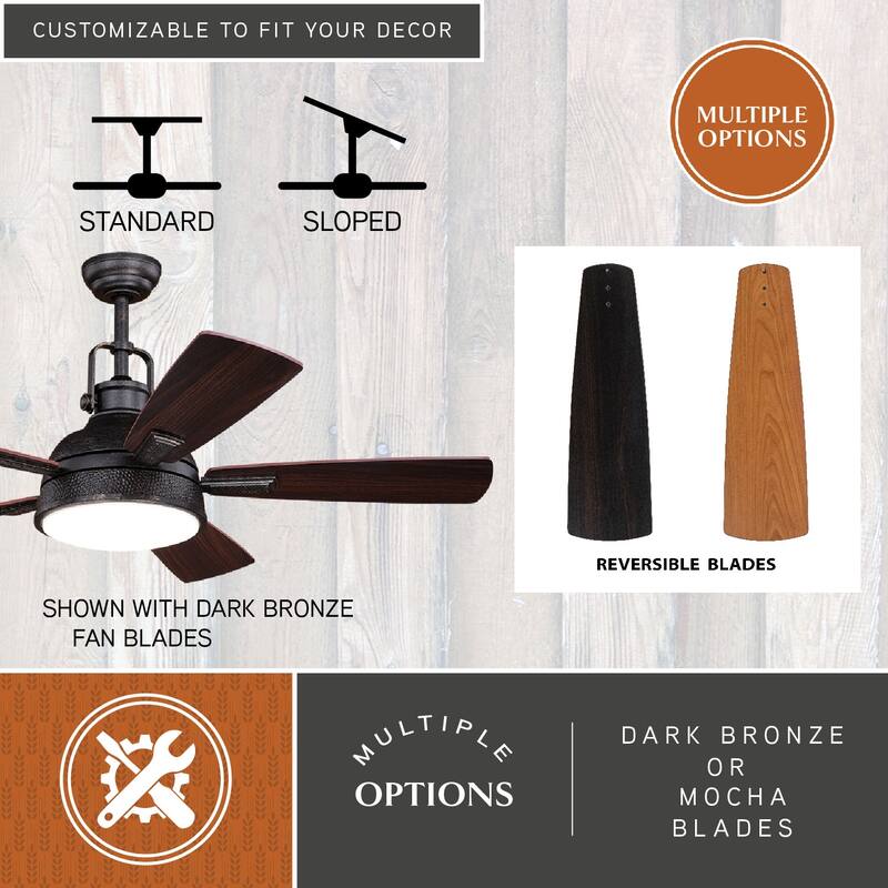 Walton 52 In. Bronze Loft Ceiling Fan with LED Light Kit and Remote - 52-in W x 19.75-in H x 52-in D