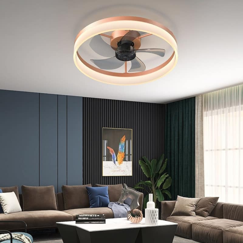 Modern Flush Mount Ceiling Fan with Lights - Rose Gold