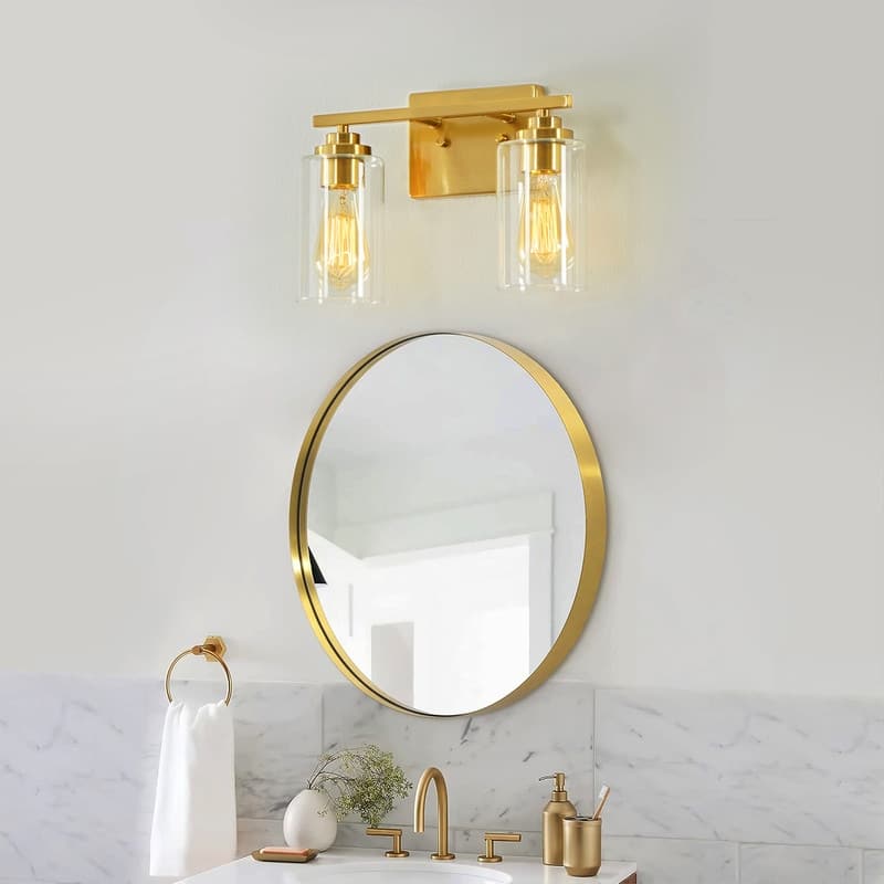 KAWOTI 2-Light Dimmable Bathroom Vanity Light with Clear Glass Shade