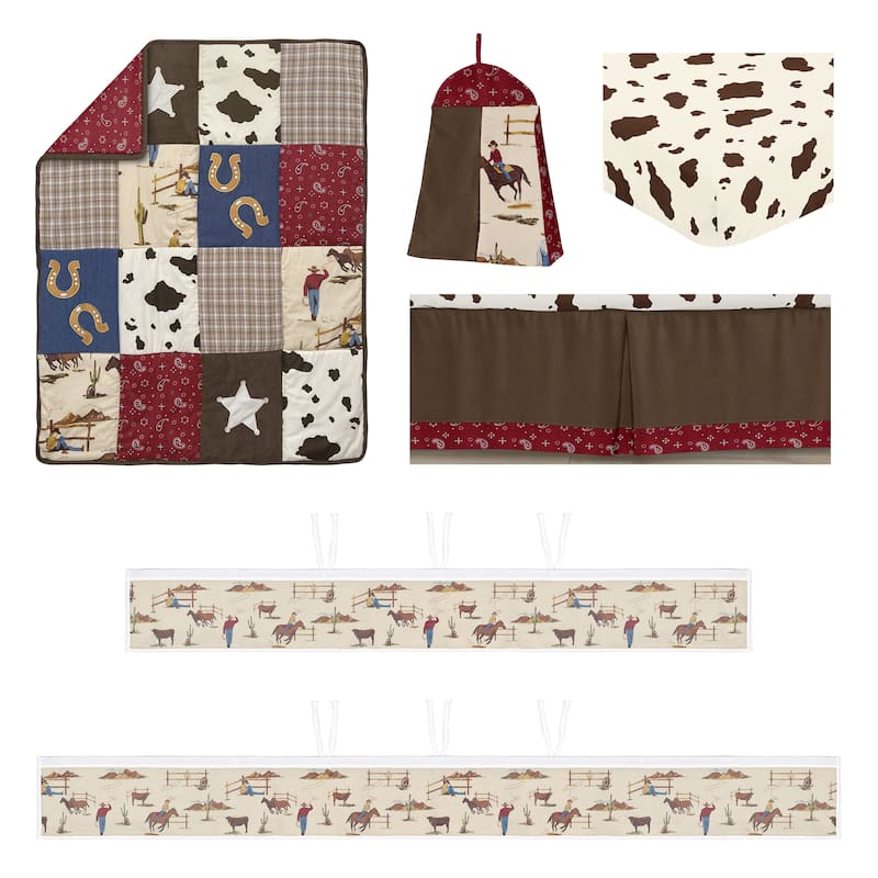 Brown Western Cowboy Boy Girl Neutral Sweet Jojo Designs 6p Crib Bedding +BreathableBaby Breathable Mesh Liner Horse