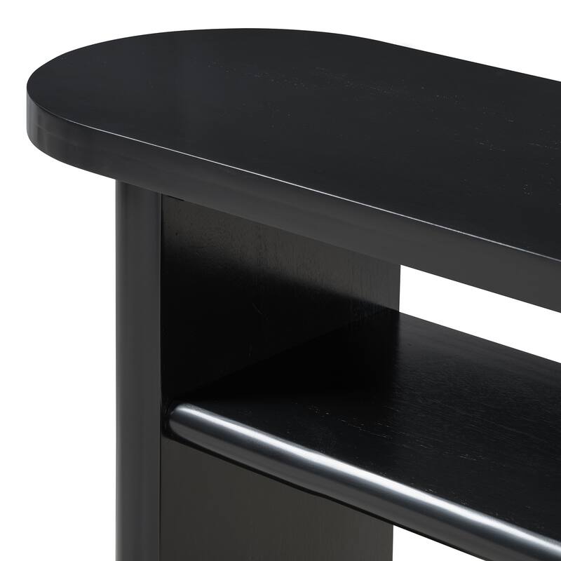 47.8" Elegant Minimalist Console Table with Rounded Edges, Wooden Oval Living Room Sofa Table with Open Storage Shelf
