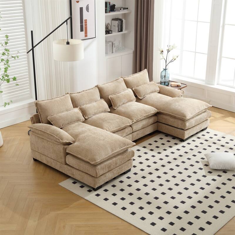 Sectional Sofa Cloud Couch for Living Room, Modern Chenille/Boucle U Shaped Couch, Comfy Modular Sofa Sleeper with Double Chaise
