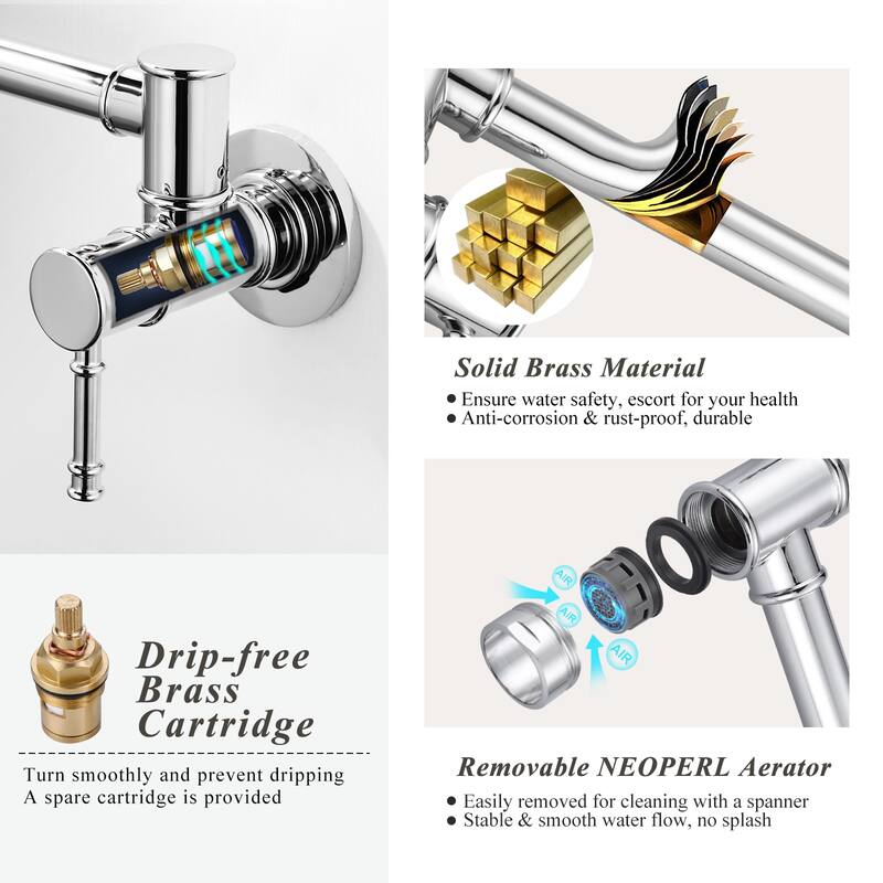 WOWOW 23.5-inch Wall Mount Pot Filler with Double Handle