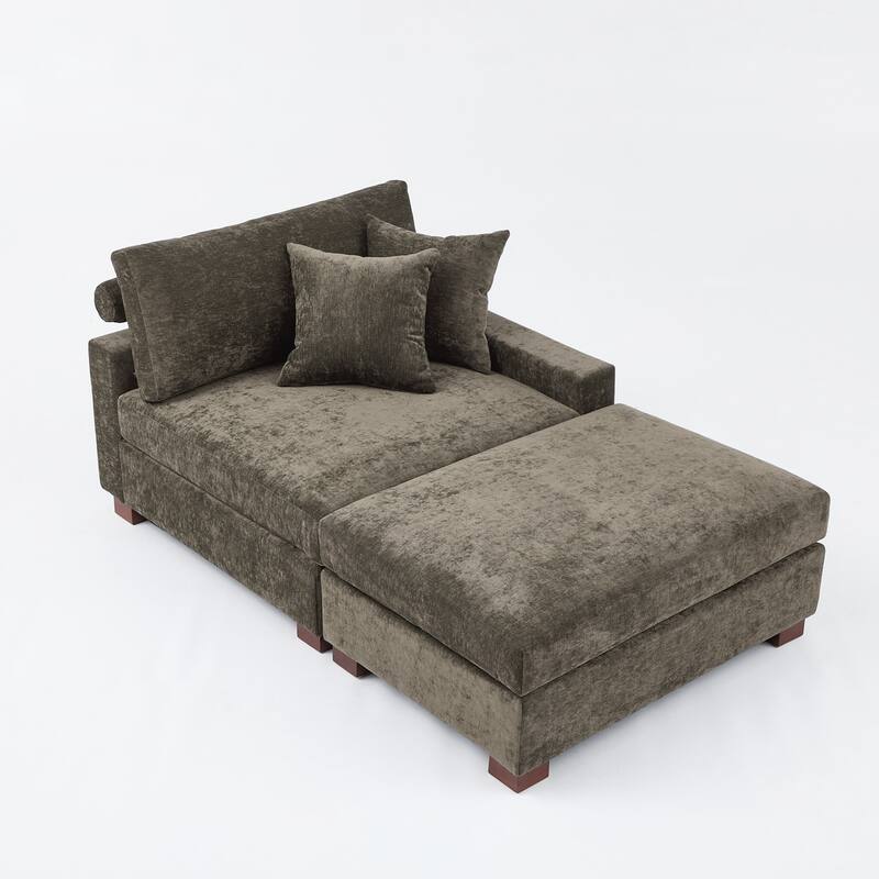 Plush Chenille Single Modular Sectional Sofa Chaise with Pillows